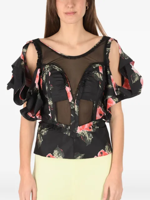 Maison Margiela floral-print mesh-panel blouse