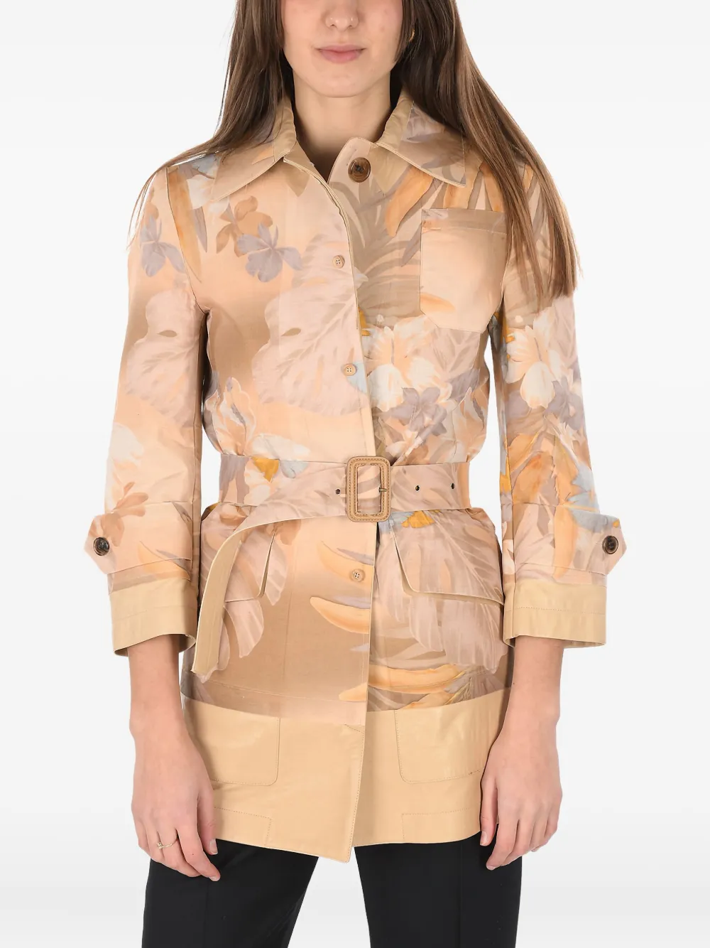 Maison Margiela floral-print belted jacket - Neutrals