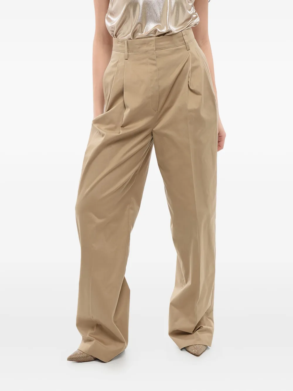 Prada High-Waist-Hose mit Bundfalten - Nude