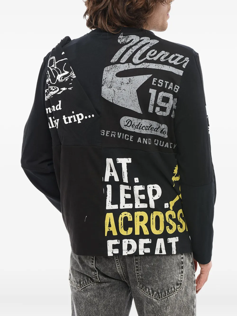 Marine Serre Regenerated T-shirt met print en lange mouwen Zwart