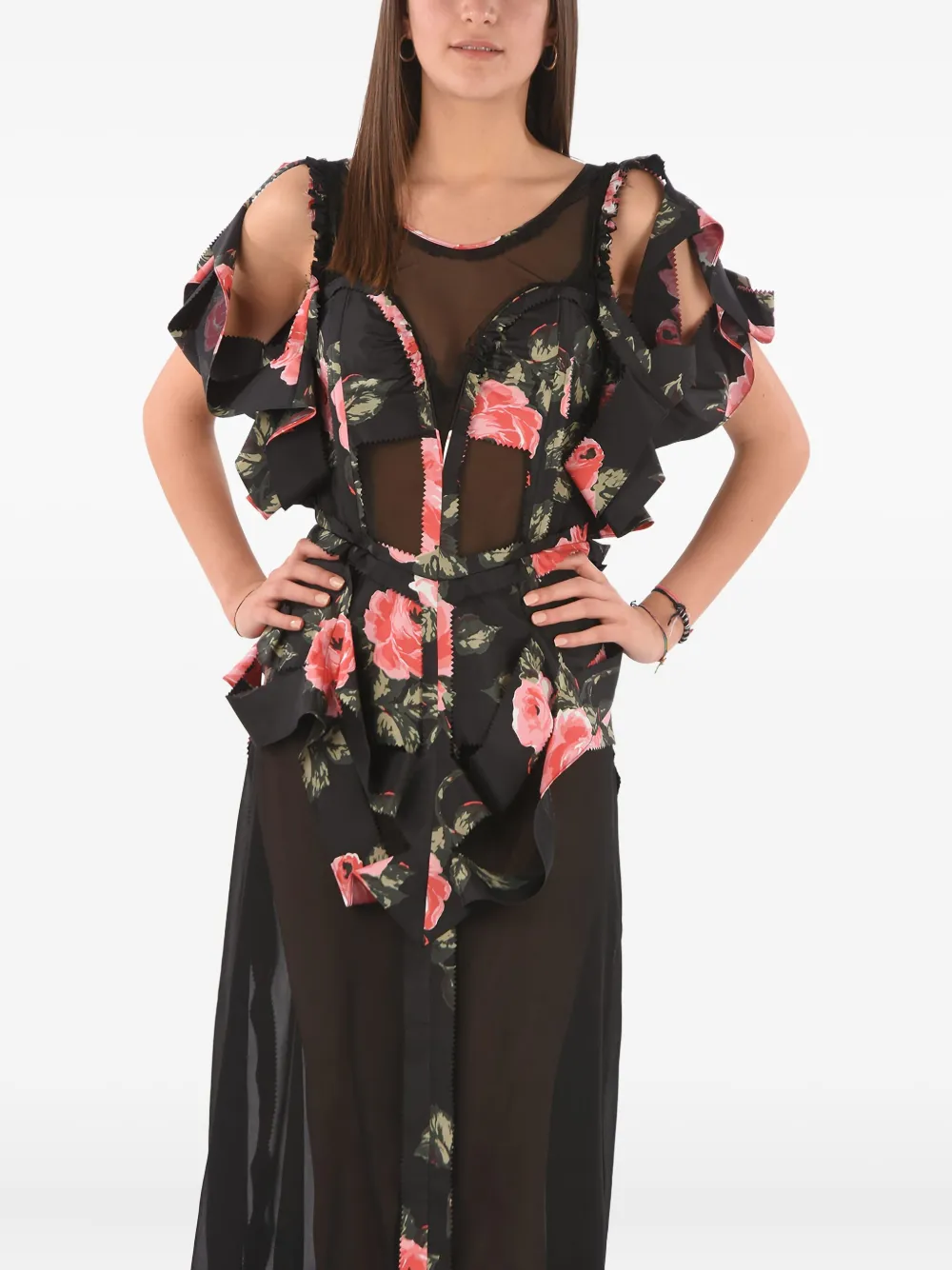 Maison Margiela floral-print ruffled dress - Black