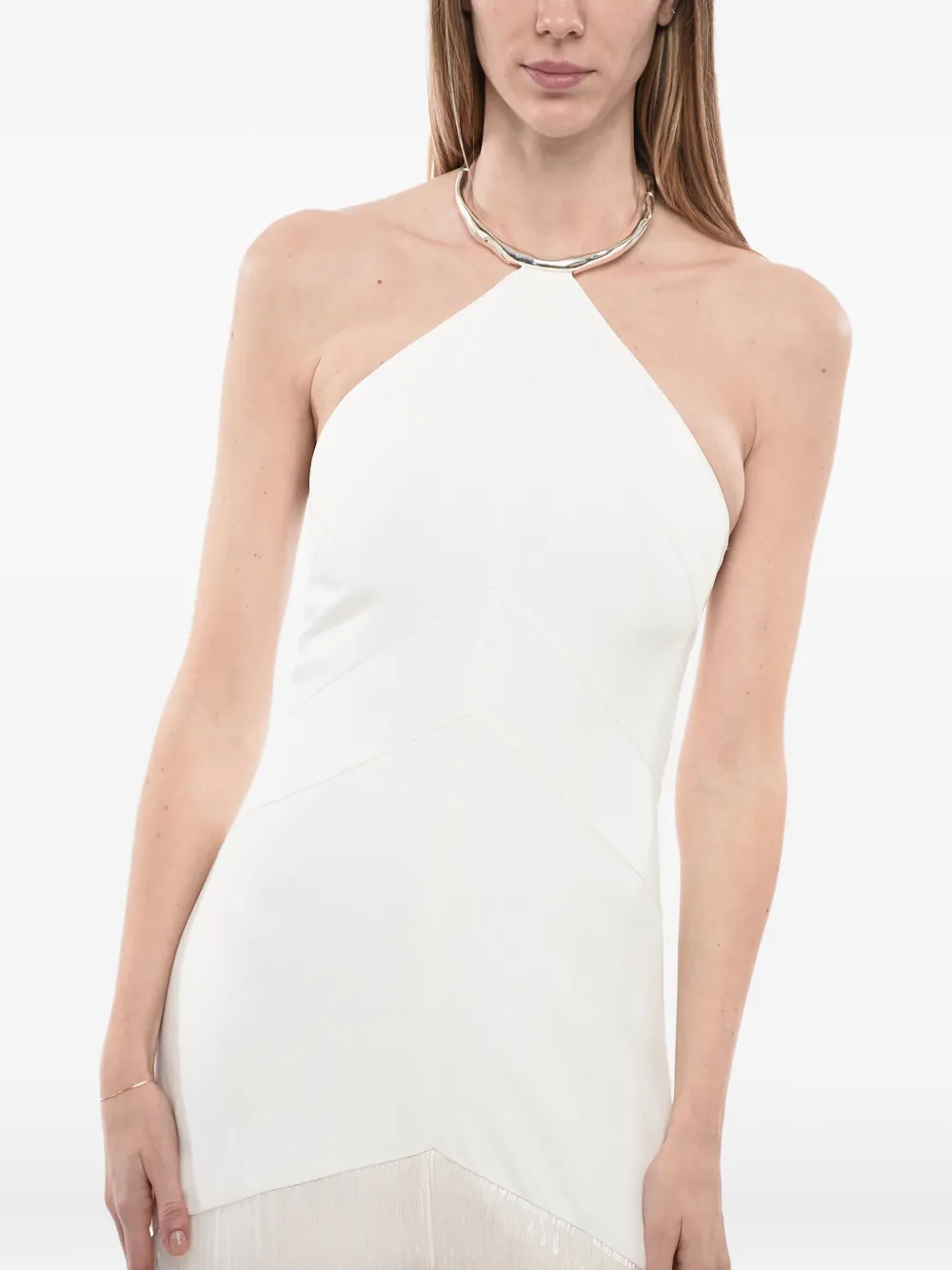 Jil Sander halterneck fringed dress - White