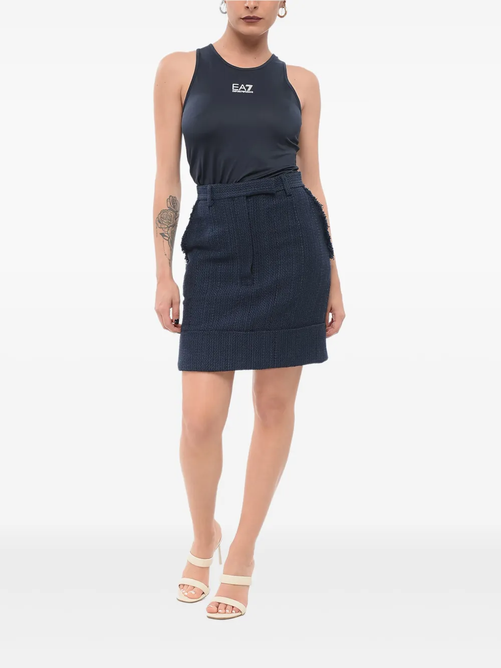 Thom Browne Tweed mini-rok met franje Blauw