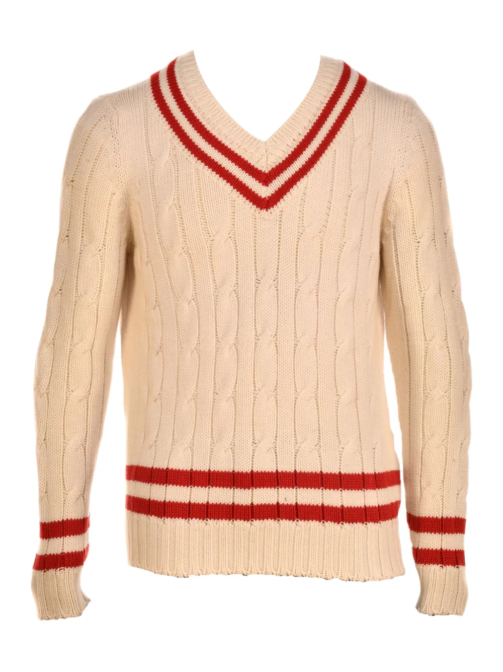 Fedeli Kabelgebreide trui met V-hals Beige