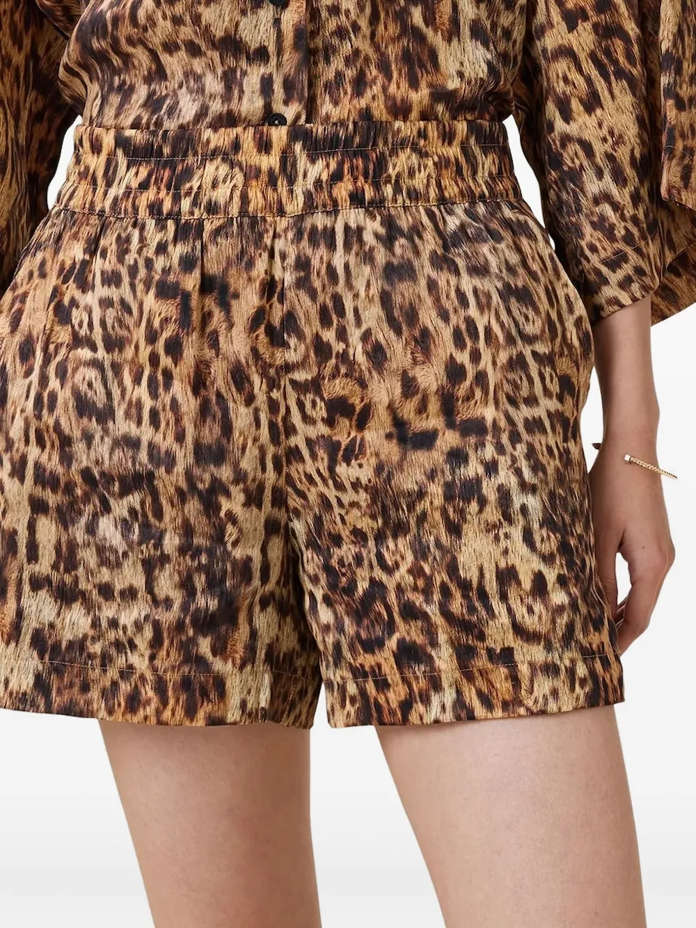 Allsaints Charli Leopard Print Elastic-waist Shorts In Brown