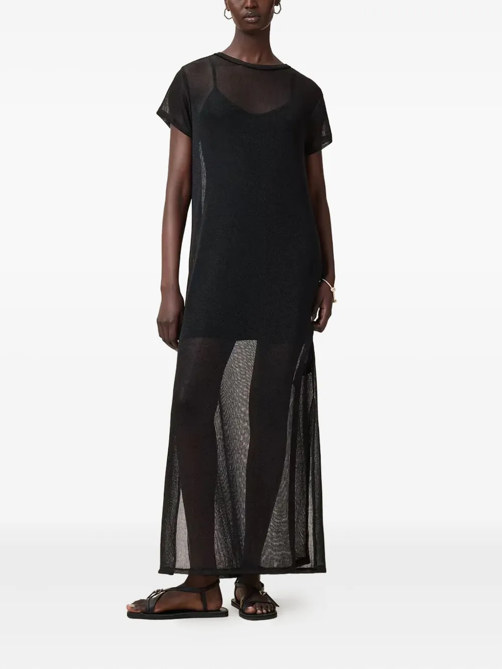 mesh-paneled maxi day dress