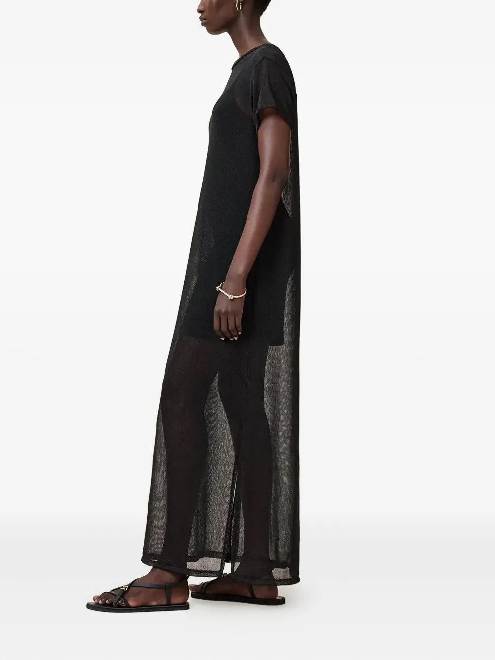 AllSaints mesh-paneled maxi day dress - Zwart