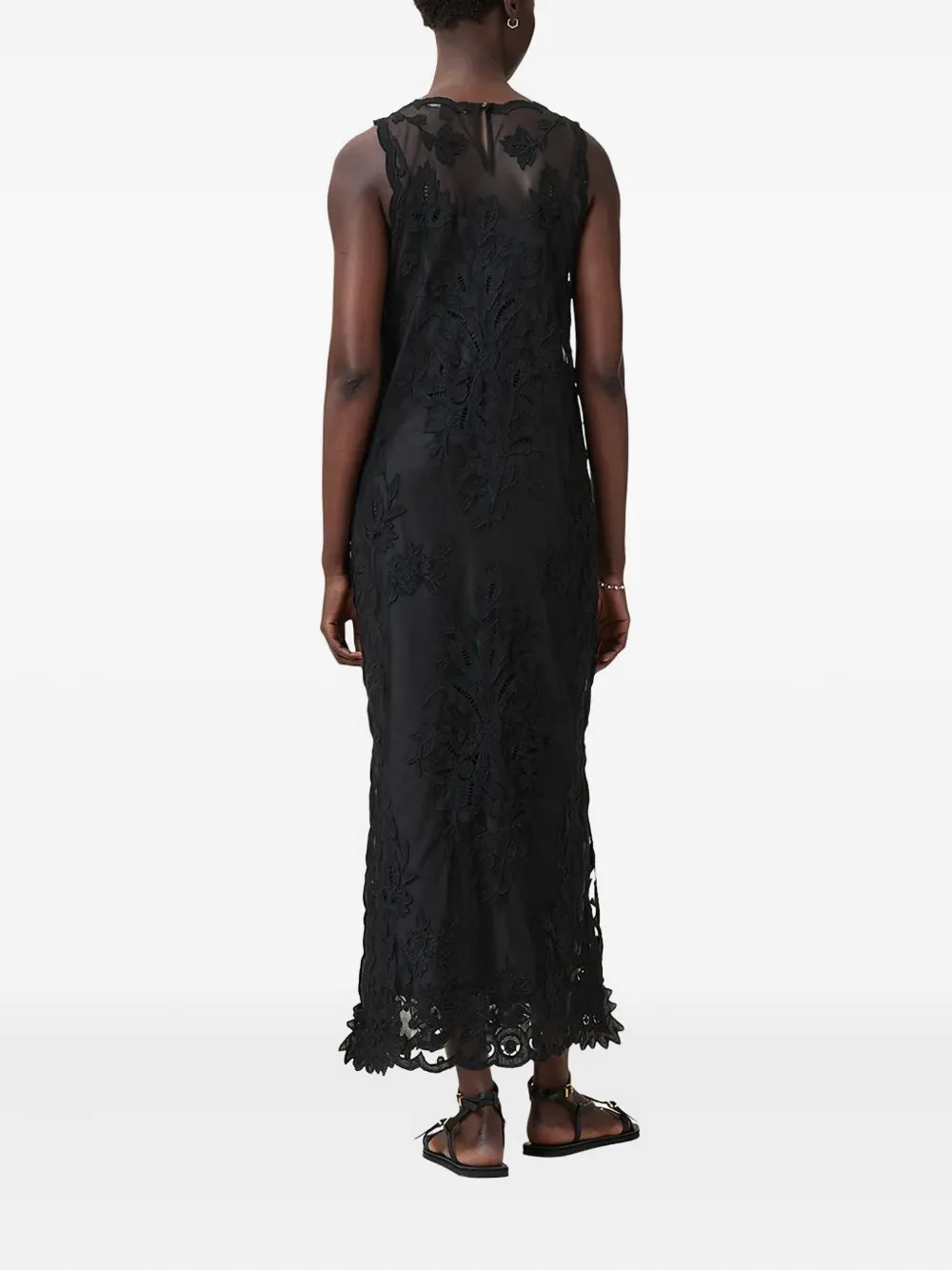 AllSaints Rye floral-embroidered maxi dress - Zwart