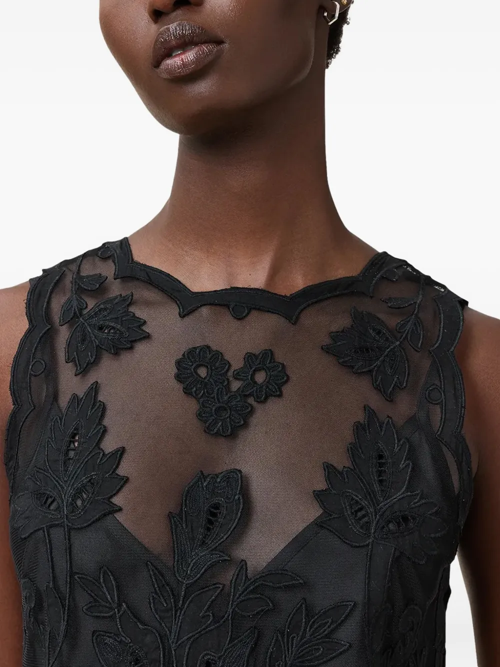 AllSaints Rye maxi-jurk met geborduurde bloemen Zwart