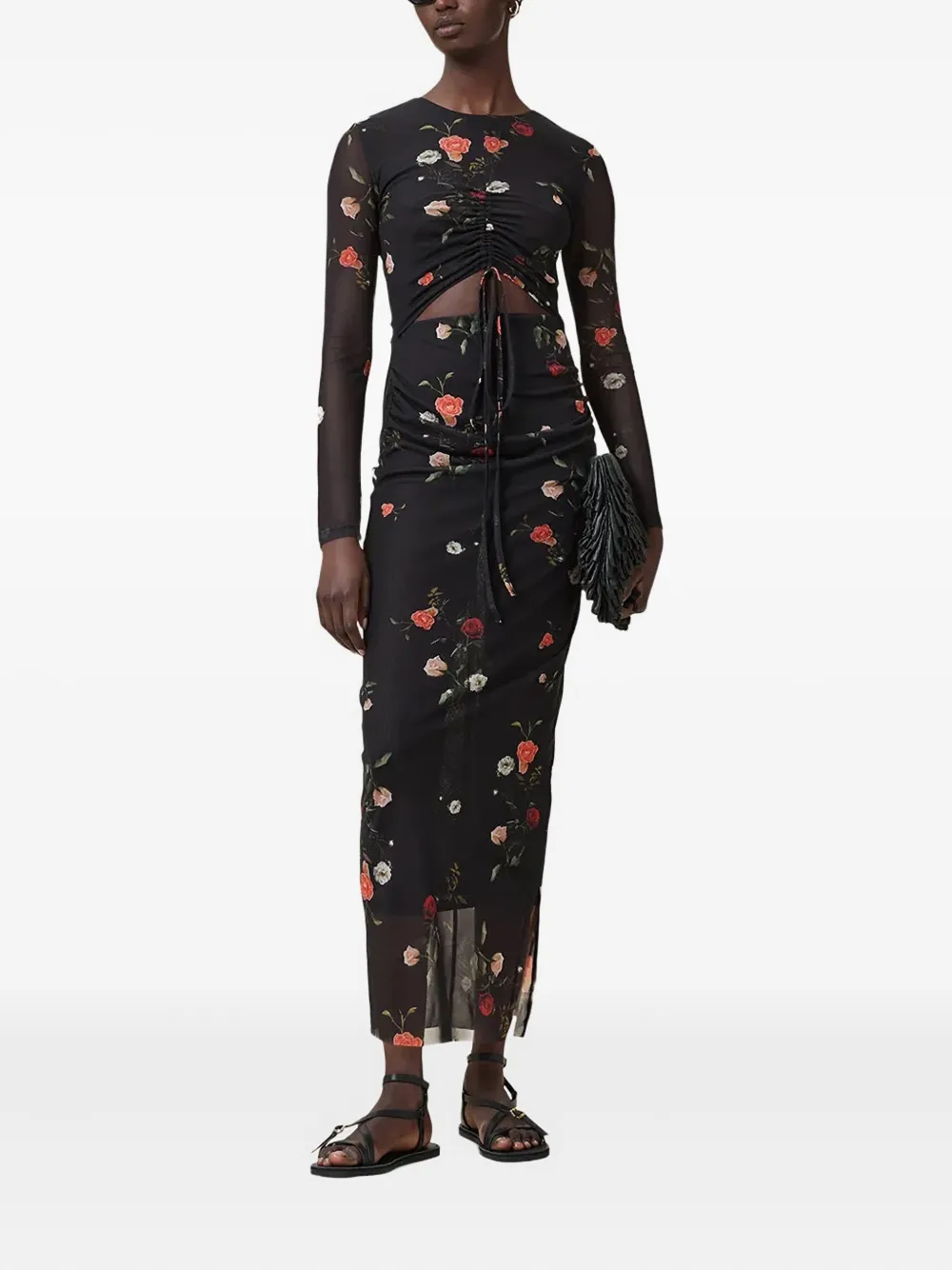 AllSaints Kathy floral-print long-sleeve maxi dress - Zwart