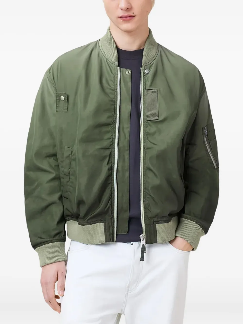 Cascade zip-fastening ribbed-cuff bomber jacket