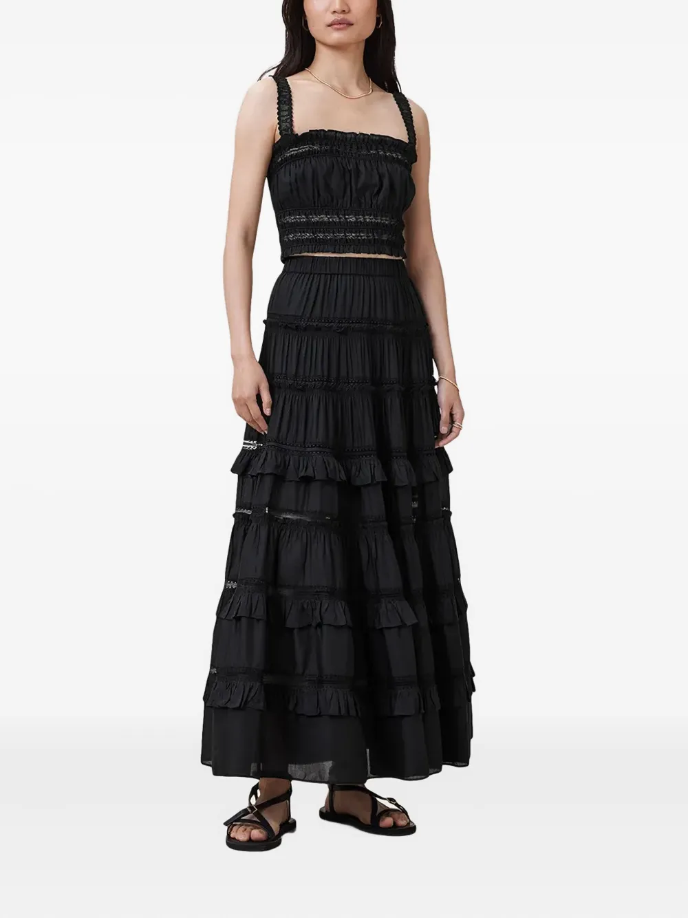 AllSaints Talia tiered maxi skirt - Zwart