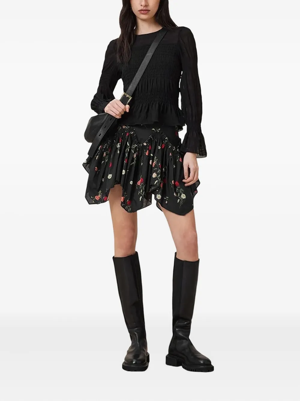 AllSaints Rok met ruches - Zwart
