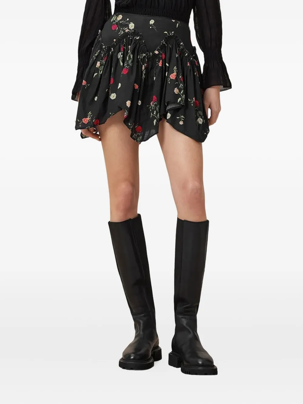 AllSaints Rok met ruches Zwart