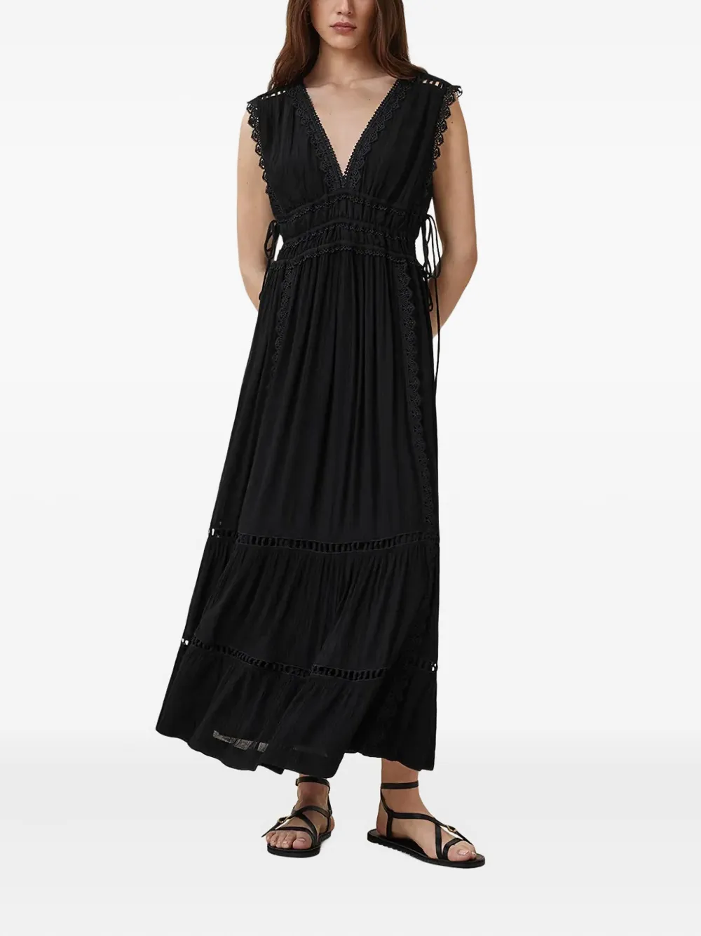 AllSaints Xanthe maxi-jurk met afwerking van kant Zwart