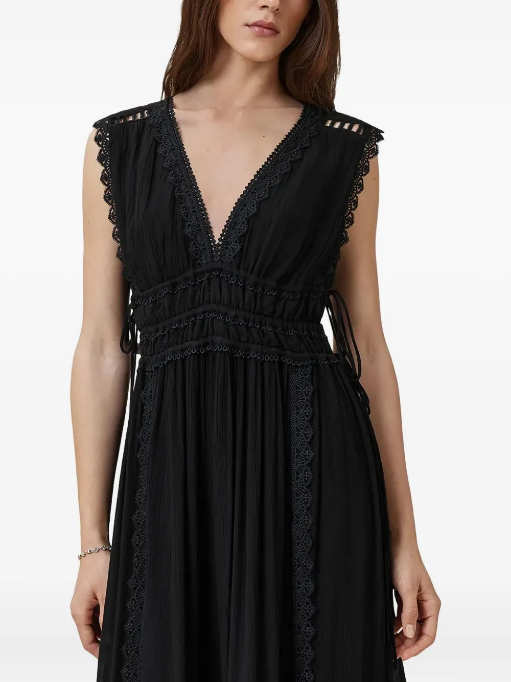 AllSaints Xanthe lace-trimmed maxi dress - Zwart