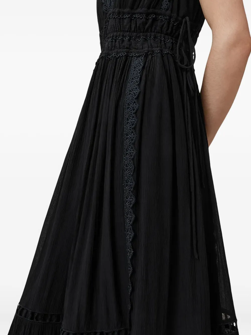 AllSaints Xanthe maxi-jurk met afwerking van kant Zwart