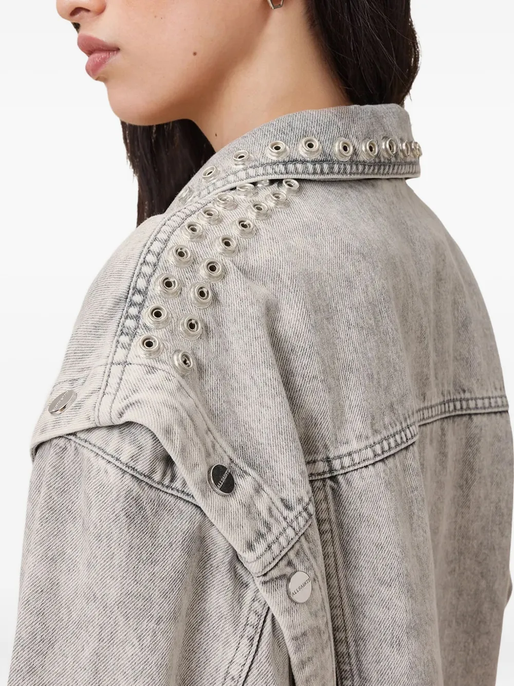 AllSaints Spijkerjack verfraaid met ringlets Grijs