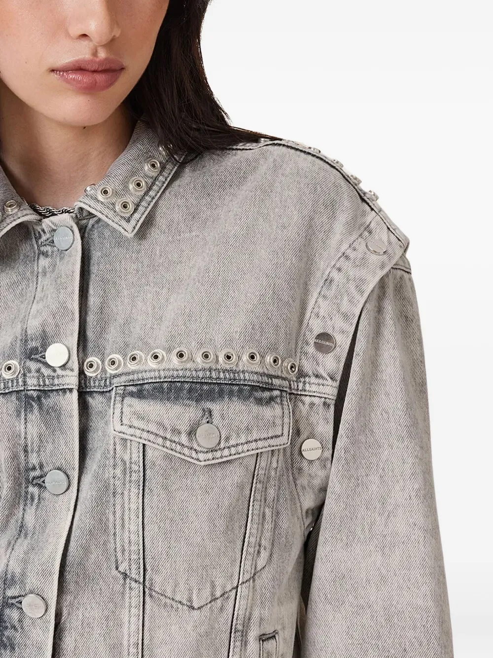 AllSaints Spijkerjack verfraaid met ringlets Grijs