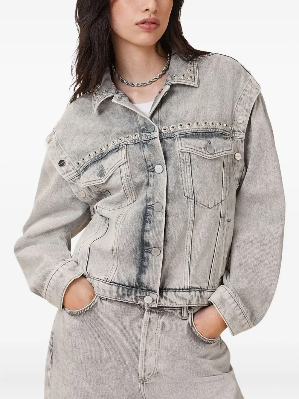 AllSaints Spijkerjack verfraaid met ringlets Grijs
