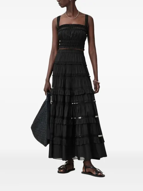 AllSaints lace-trimmed smocked top