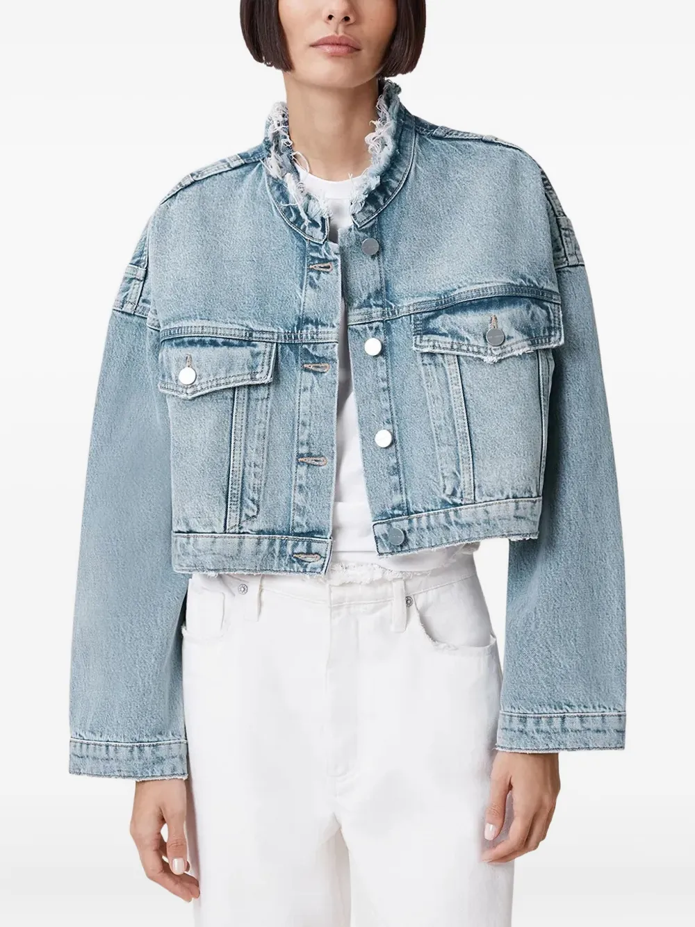 AllSaints Sonny denim jack met franje Blauw