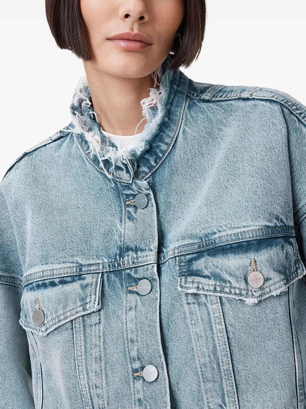 AllSaints Sonny denim jack met franje Blauw