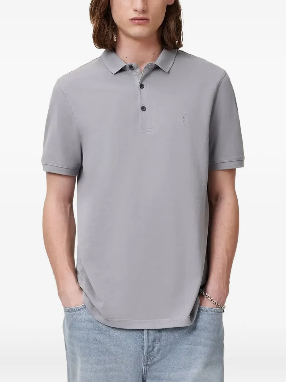 AllSaints Poloshirt met geborduurd logo Grijs