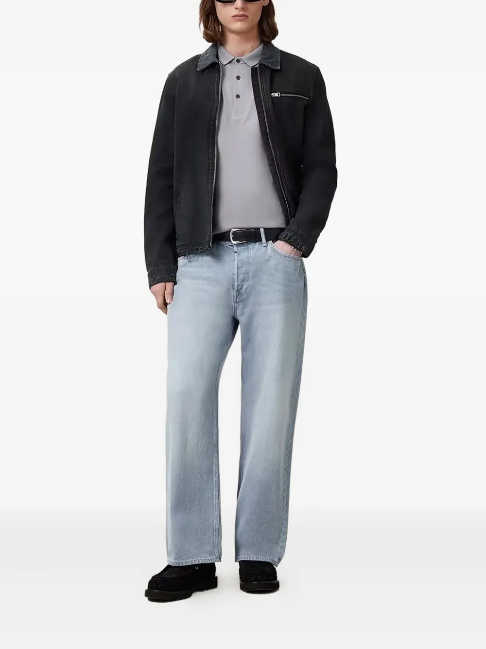 AllSaints Poloshirt met geborduurd logo - Grijs