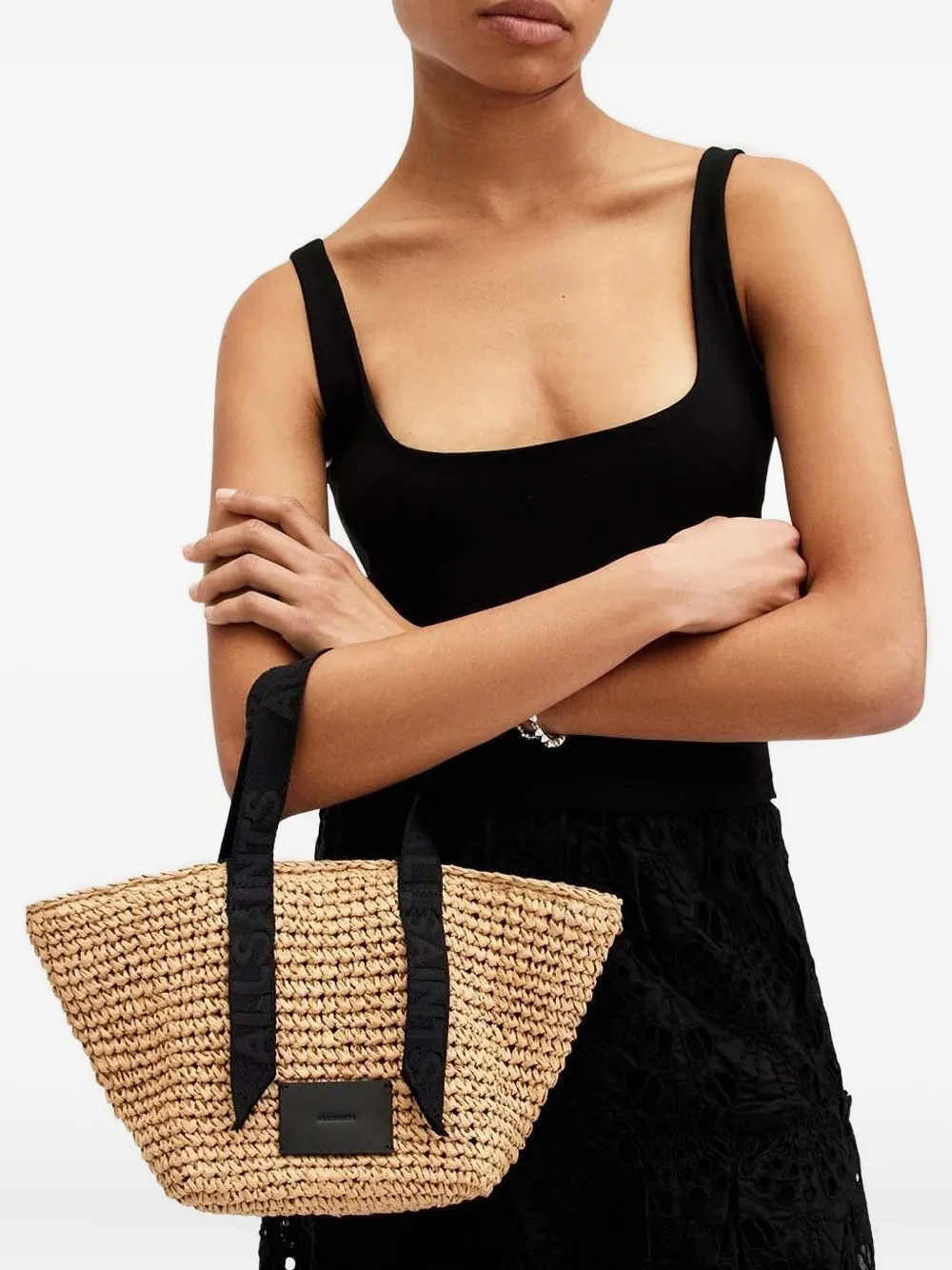 AllSaints Celayne woven-texture top-handle mini bag - Beige