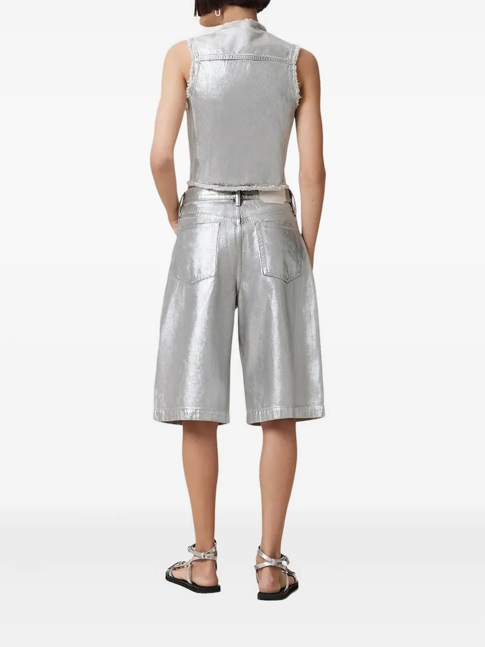 AllSaints metallic-effect shorts Zilver