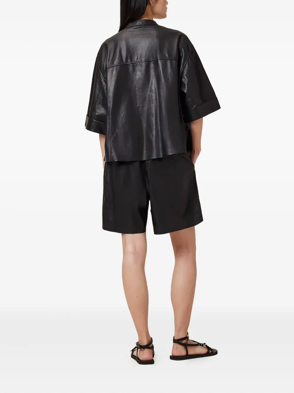 AllSaints Arla Lea leren shorts met elastische taille Zwart