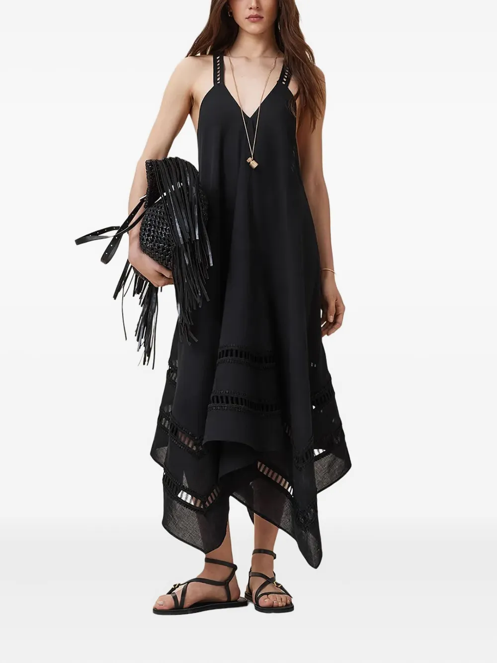 AllSaints Asymmetrische jurk met kanten vlak - Zwart
