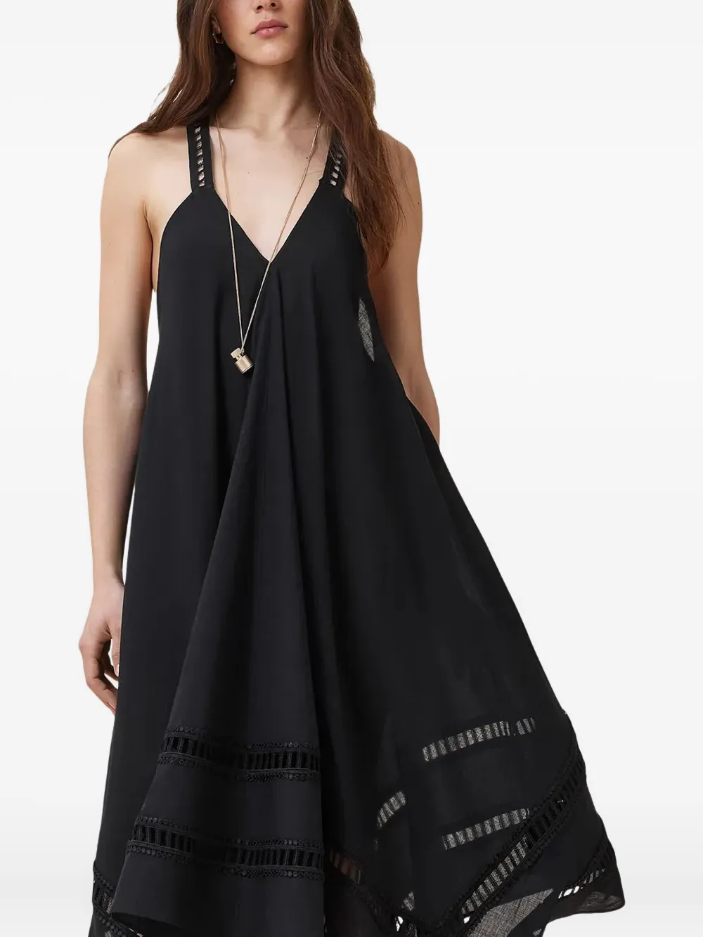 AllSaints Asymmetrische jurk met kanten vlak Zwart