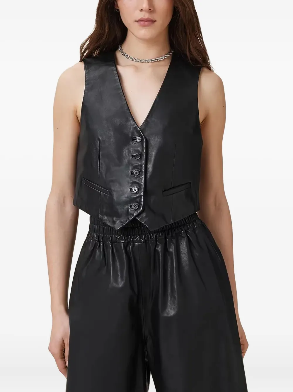 button-fastening leather waistcoat