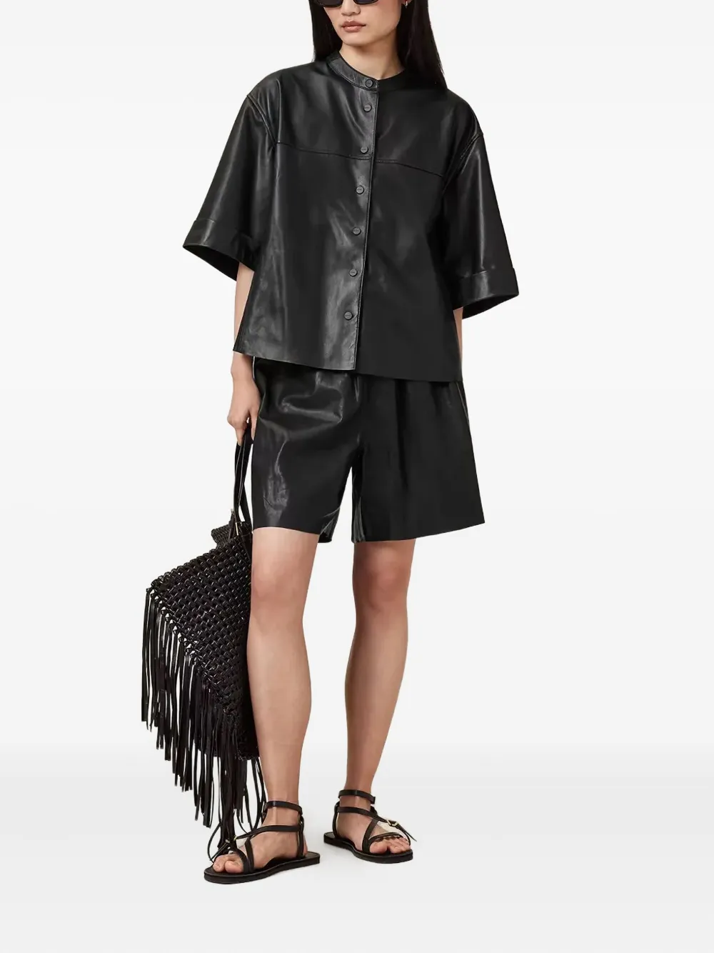 AllSaints button-fastening leather shirt - Zwart