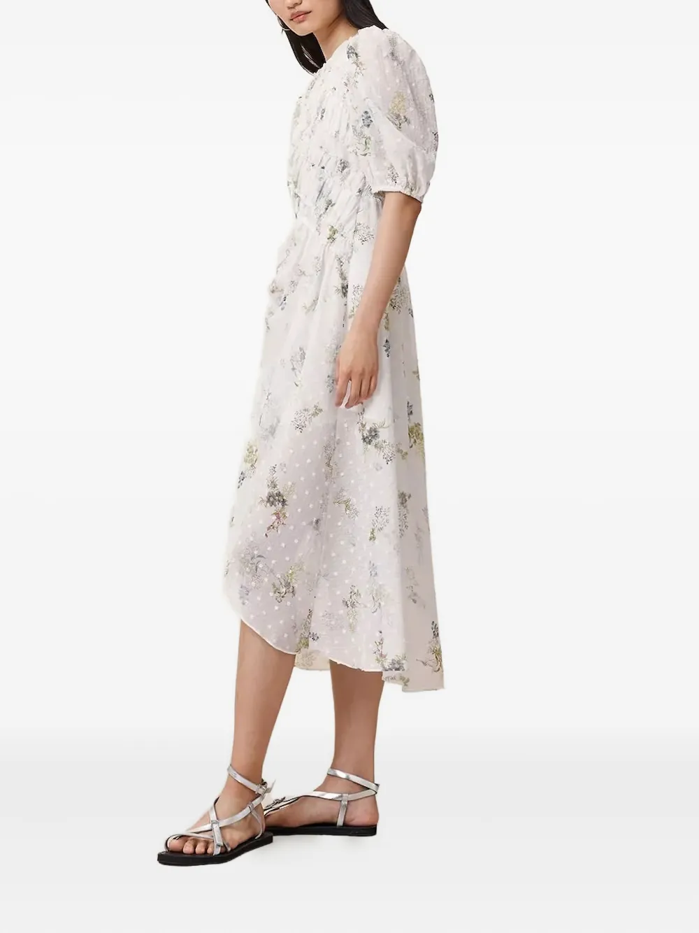Allsaints Floral-print Smocked Dress In White
