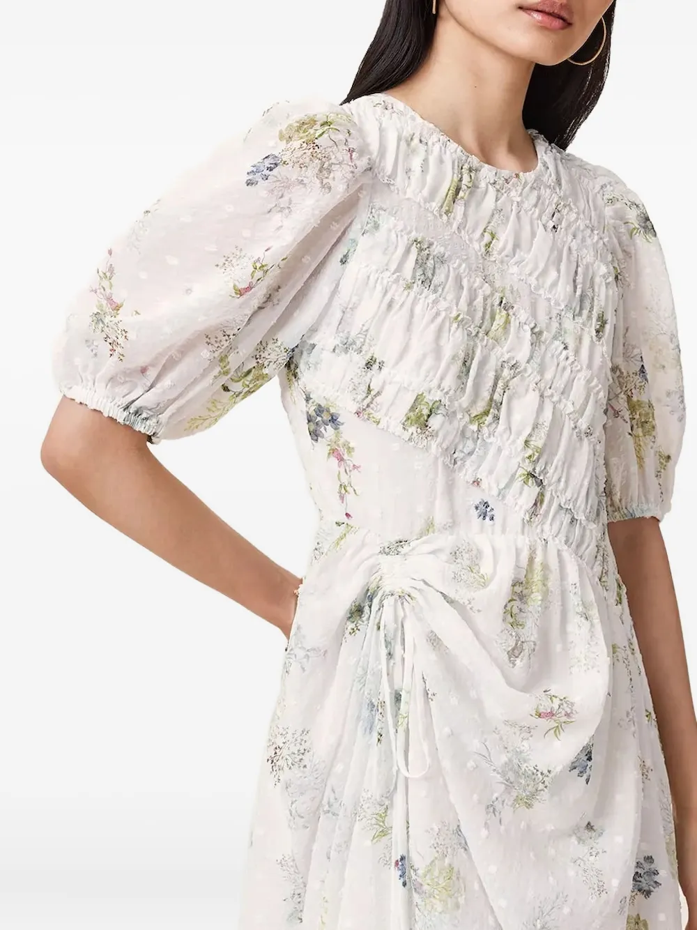 AllSaints Gesmockte jurk met bloemenprint Wit