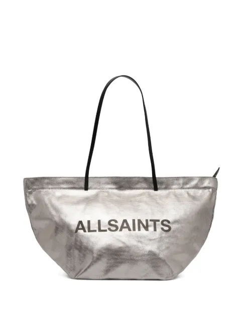 AllSaints Serafina logo-print metallic tote bag