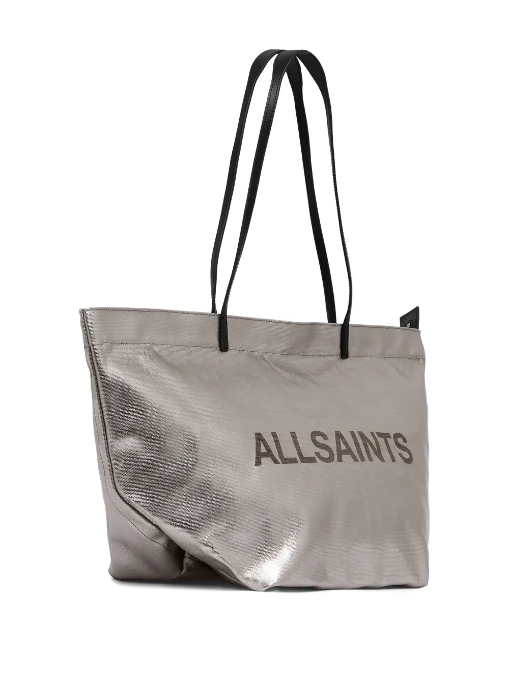 AllSaints Serafina logo-print metallic tote bag - Grijs