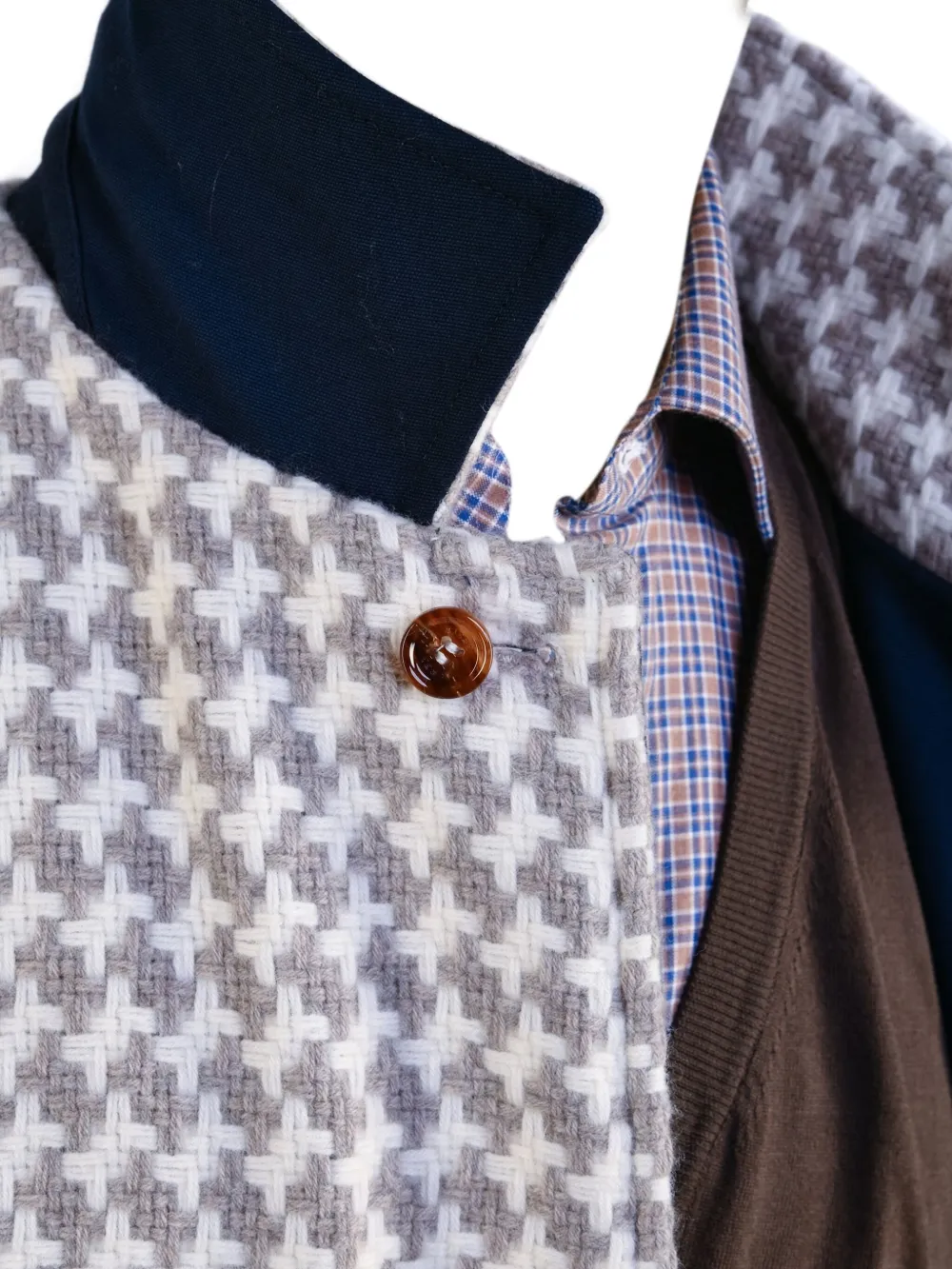 Kiton reversible houndstooth single breasted coat Blauw