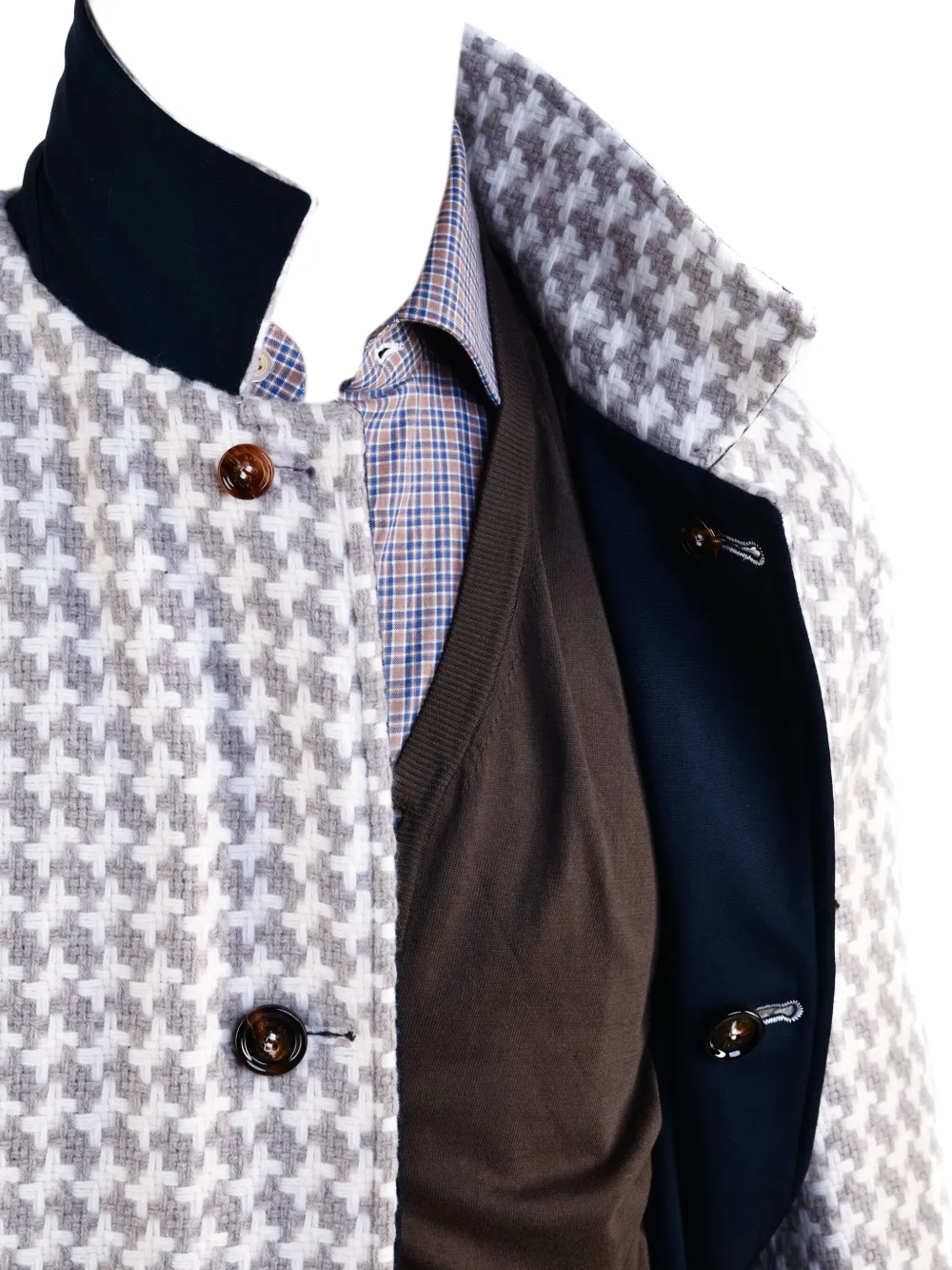Kiton reversible houndstooth single breasted coat Blauw
