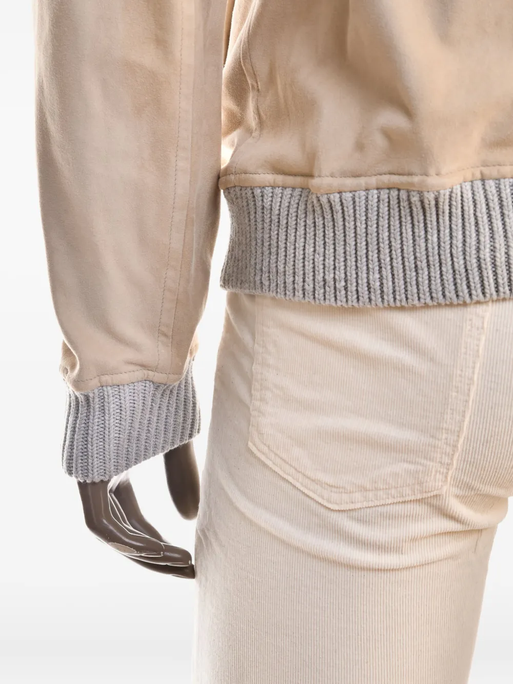 Kiton Leren jack met geribbelde manchetten Beige