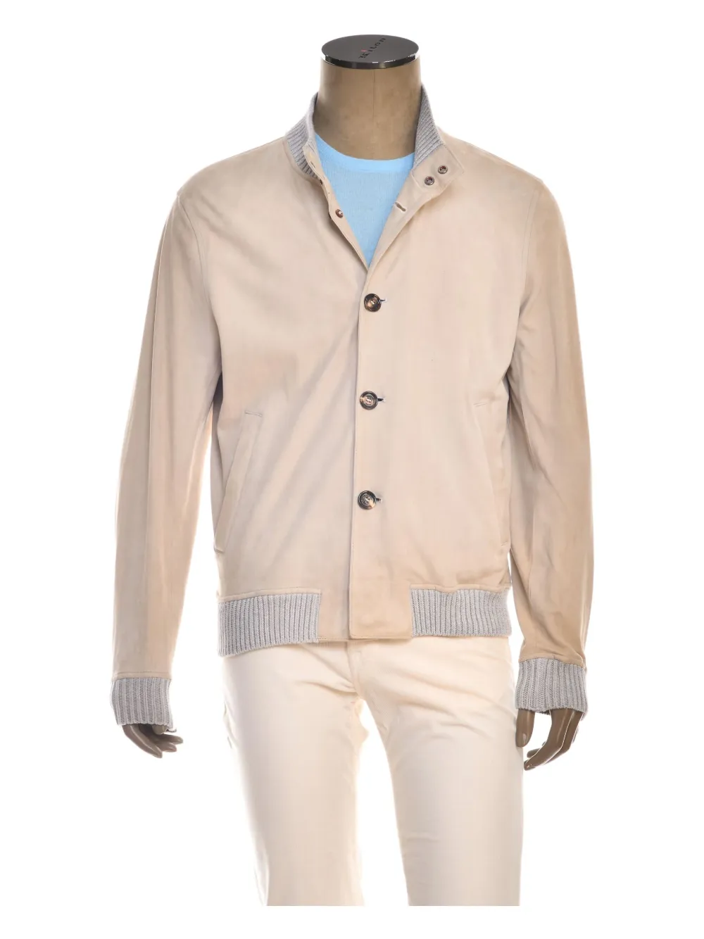 Kiton Leren jack met geribbelde manchetten Beige