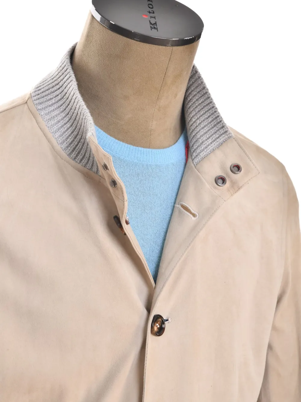 Kiton Leren jack met geribbelde manchetten Beige