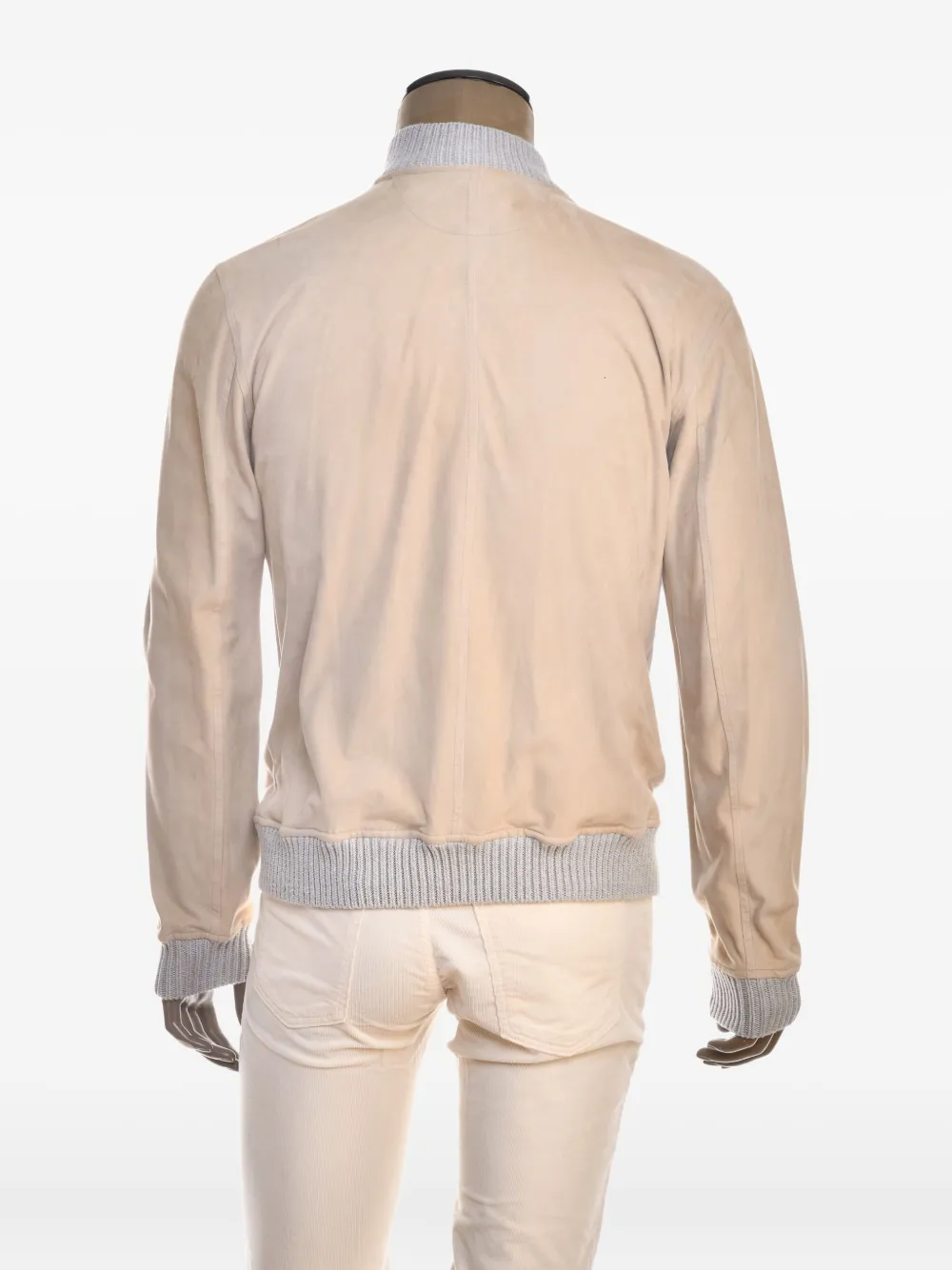 Kiton Leren jack met geribbelde manchetten Beige