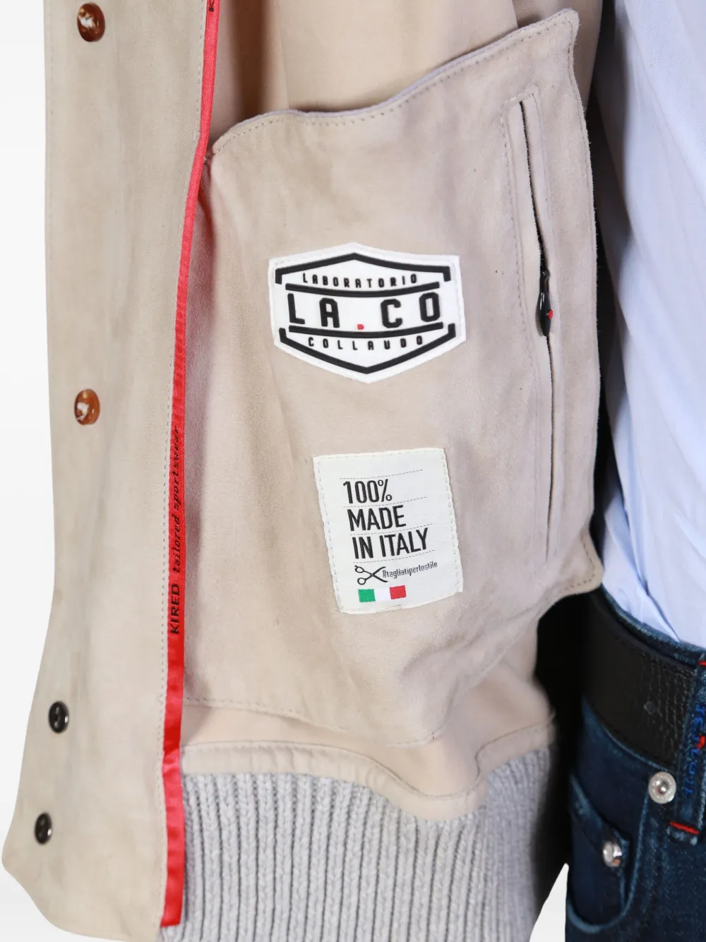 Kiton Leren jack met geribbelde manchetten Beige