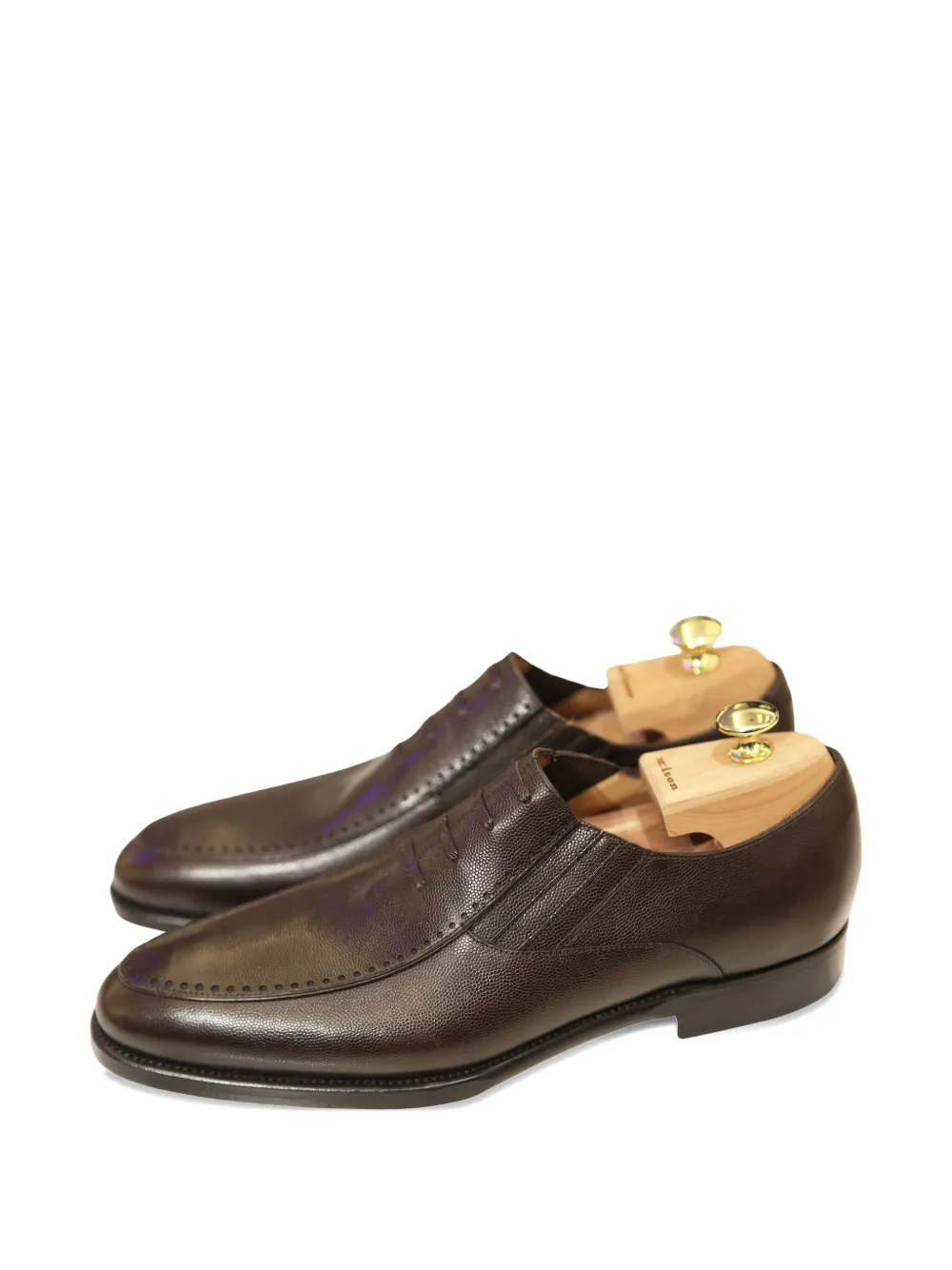 Kiton mock-lace leather oxford shoes Brown