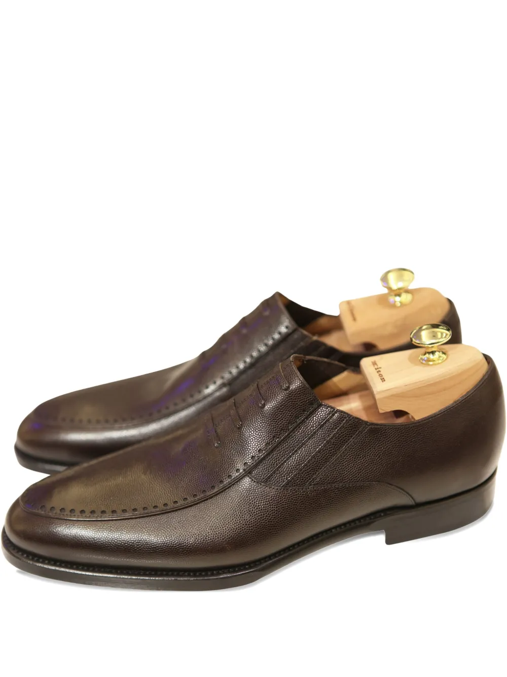 Kiton mock-lace leather oxford shoes Brown