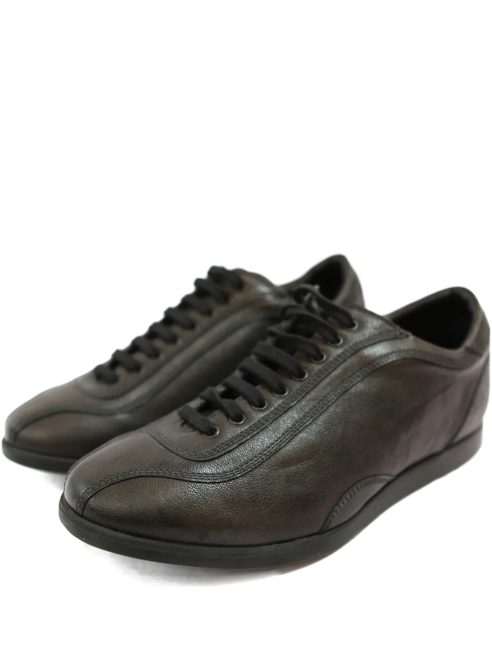 Kiton leather lace-up sneakers Brown